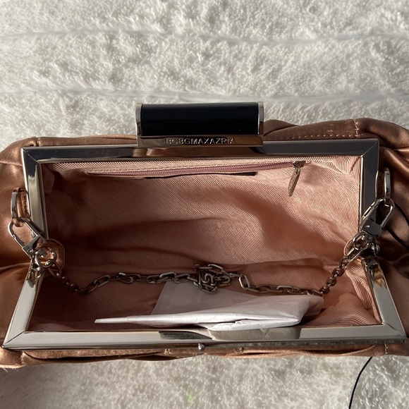 New BCBGMaxAzria Ruffle Satin Copper Clutch with Chain - Picture 5 of 5